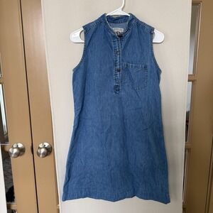 Studio 25 Womens Small Blue Denim Sleeveless Button Up Knee Length Dress Vintage